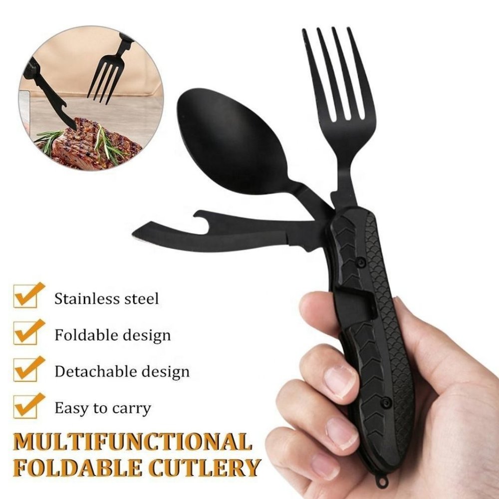 Multitool Outdoor Camping Utensils Portable 4 in 1 Stainless Steel Foldable